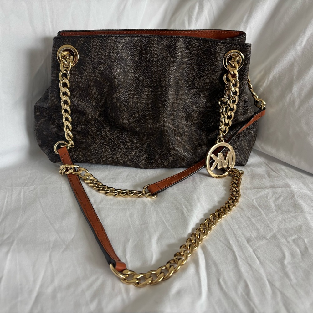 Michael Kors Brown Gold Shoulder Bag with Signature Monogram